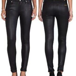 7 Seven Black Crackled Stretch Faux Leather Pants